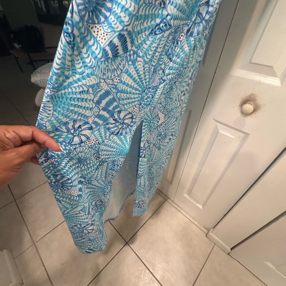 Lilly Pulitzer Turquoise & White Patterned “Chilly Lilly” maxi dress size XL EUC - Picture 4 of 4